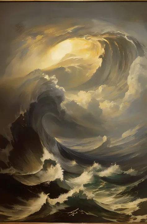 Please paint an oil painting in the style of J.W. Turner of a dramatic maelstrom at sea.