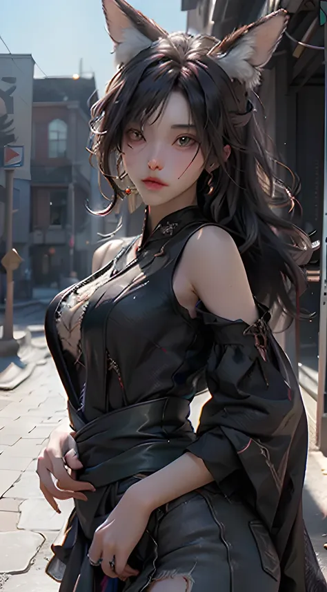 (Best Quality), ((Masterpiece)), (Detail: 1.4), 3D, Nine-Tailed Fox, Delicate Fox Ears, HDR (High Dynamic Range), Ray Tracing, NVIDIA RTX, Super-Resolution, Unreal 5, Subsurface Scattering, PBR Texture, Post-processing, Anisotropic Filtering, Depth of Fiel...