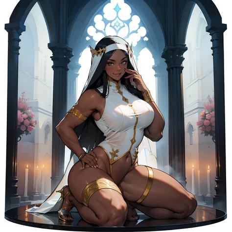 (high resolution, The pixels are perfect, luxurious illustration), (hyper qualit, Masterpiece, Ethereal: 1.4), (((Transparent Tabad:1.4)))，nun,(((Completely naked )))，in churches，((open leg))， ((Naked Carmelto))，Mature female，Black areola,female pubic hair...