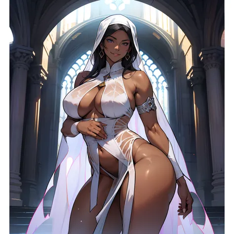 (high resolution, The pixels are perfect, luxurious illustration), (hyper qualit, Masterpiece, Ethereal: 1.4), (((Transparent Tabad:1.4)))，nun,(((Completely naked )))，in churches，((Open the leg))， ((Naked Carmelto))，Mature female，Black areola,female pubic ...