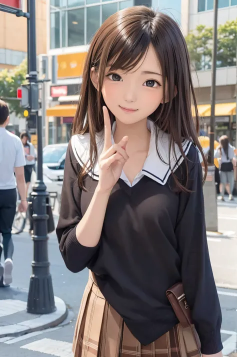 15yo student、brown haired、beautidful eyes、real looking skin、hi-school girl、small tits、(8K、​masterpiece)、(reallistic、Photorealsitic)、top-quality、ighly detailed、The ultra-detailliert、Beautie、cute little、japanes、a smile、Close-up portrait、Healthy face、School u...