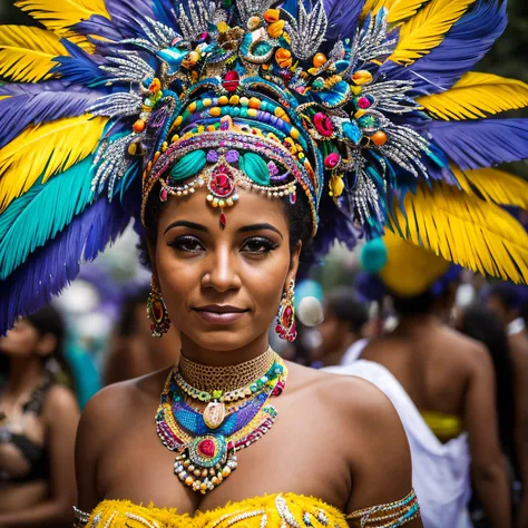 A photographer focuses on a Brazilian carnival woman while around her everything is gray