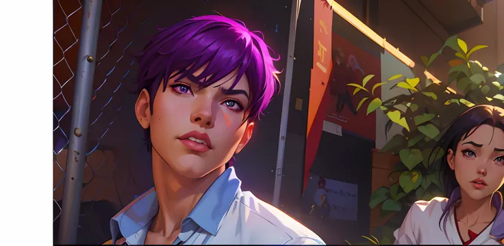 Personajes de anime con cabello morado y ojos azules en una escena, Obras de arte al estilo de Guweiz, realistic artistic style, realistic anime artstyle, inspirado por Yanjun Cheng, Anime CG arte suave, realismo artstyle, Ilya Kuvshinov. 4 mil, Hecho con ...