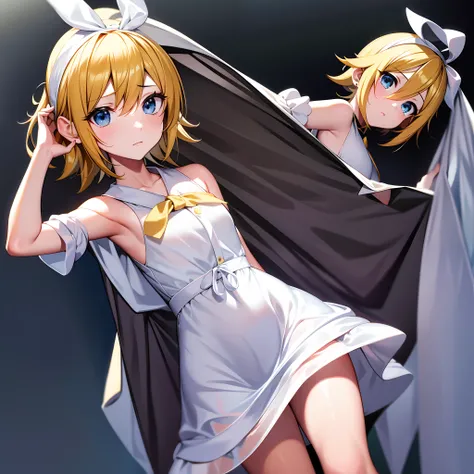 Kagamine Rin , vestido blanco , vestido mojado , cabello mojado