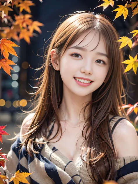 RAW image quality、8K分辨率、Ultra-high-definition CG images、Autumn leaves at night🍁、Moonlight、18 year old beautiful woman、Detailed beautiful eyes、Beautiful beautiful medium hair、Clear skin、Edgy fashion、Colossal tits、Susukihata、depth of fields、masutepiece、absur...