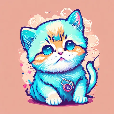 funny kitten, anime style, bright image, soft color, tshirt design, vector-art