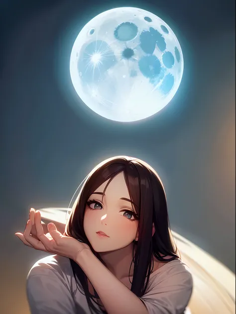 Beautiful woman looking up at the beautiful moon