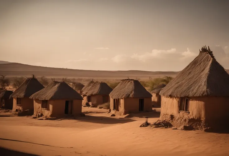 A madagascar au Sud, Several old mud houses in the middle of the desert, An oasis of water