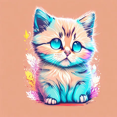 funny kitten, anime style, bright image, soft color, tshirt design, vector-art