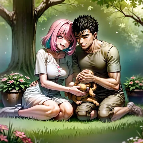 (a happy family in a picnic garden),(riamu as a motherly figure),(riamu and her husband spending quality time),(a couple enjoying the outdoors),(riamus children playing and having fun),(guts as a loving and caring father),(a loving husband and wife),(riamu...