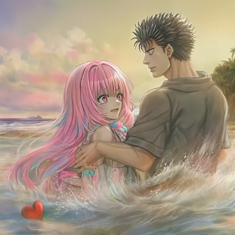 riamu,guts,couple,husband and wife,riamu ,love dovey couple,playng in beach