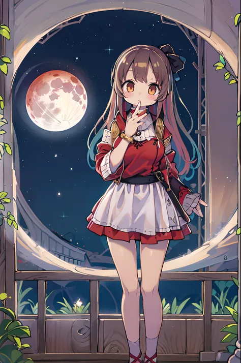 girl, looking at you, Face, High quality, Radiant, natta, red velvet,under big full moon、Looking up at the moon、fullmoon、Chibi