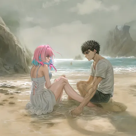 riamu,guts,couple,husband and wife,riamu ,love dovey couple,playng in beach