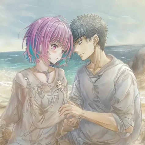 riamu,guts,couple,husband and wife,riamu ,love dovey couple,playng in beach