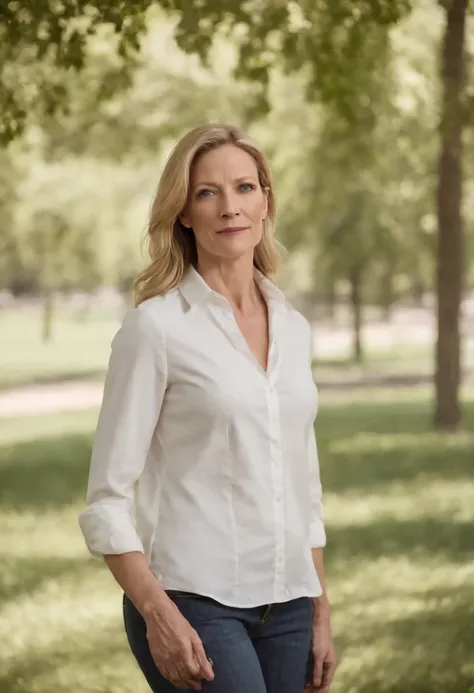 en chemise blanche debout dans un parc, Bilal Kuytul, Conception du logo, Anna Gunn the actress of Breaking Bad