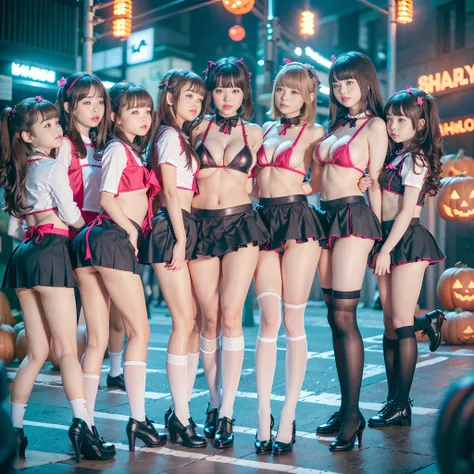 (((12 tiny girls in a row:1.2, shibuya hachiko-mae scramble crossing on halloween:1.2))), (masterpiece:1.2, best quality, photor...