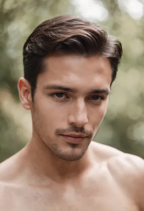 A 26-year-old handsome king with black slicked back hair and trimmed stubble, no shirt, Tanned, Bronzed Skin, Photograph of a mans body, nude, hairy dick