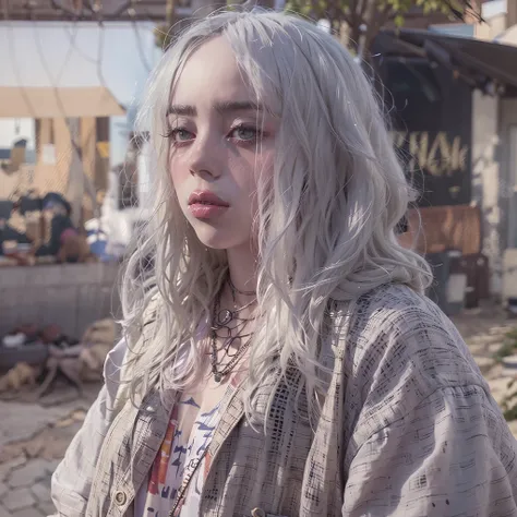 Billie eilish, (1 imagem), roupas de jazz, peitos medios, rosto detalhado, real, (4k), (full hd), ambiente confortavel