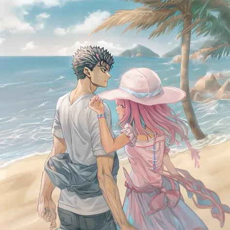 riamu,guts,couple,husband and wife,riamu ,love dovey couple,playng in beach