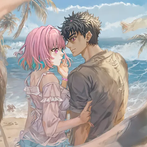 riamu,guts,couple,husband and wife,riamu ,love dovey couple,playng in beach