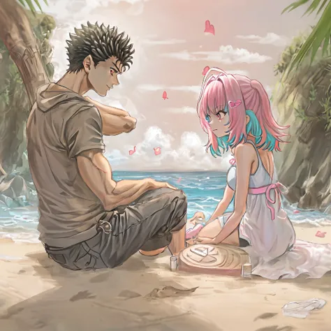 riamu,guts,couple,husband and wife,riamu ,love dovey couple,playng in beach