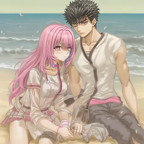 riamu,guts,couple,husband and wife,riamu ,love dovey couple,playng in beach