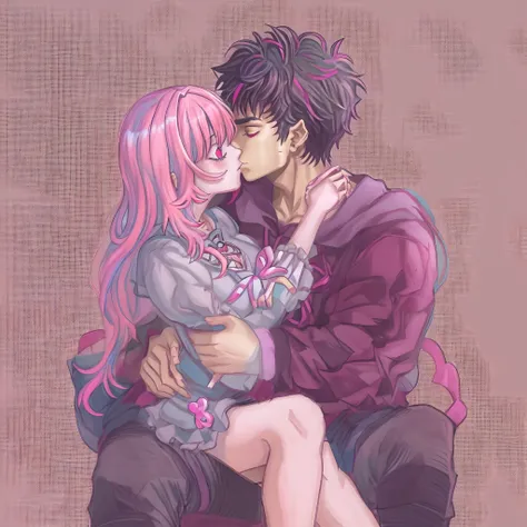 riamu,guts,couple,husband and wife,riamu ,love dovey couple,, sitting, hug, kiss