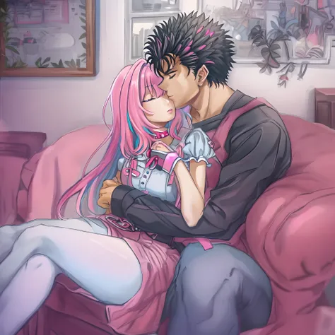 riamu,guts,couple,husband and wife,riamu ,love dovey couple,, sitting, hug, kiss