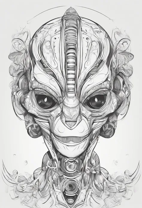 alien disguised as human, somente, fundo branco, monocromatic, desenho de linha, ((esquete))