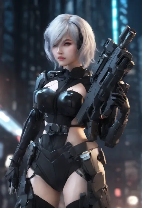 Woman in black and white costume with huge gun, Digital Cyberpunk Anime Art, best anime 4k konachan wallpaper, badass anime 8 K, Trending on ArtStation pixiv, Cyberpunk anime girl mecha, digital cyberpunk - anime art, from arknights, 动漫赛博朋克艺术, Cyberpunk An...