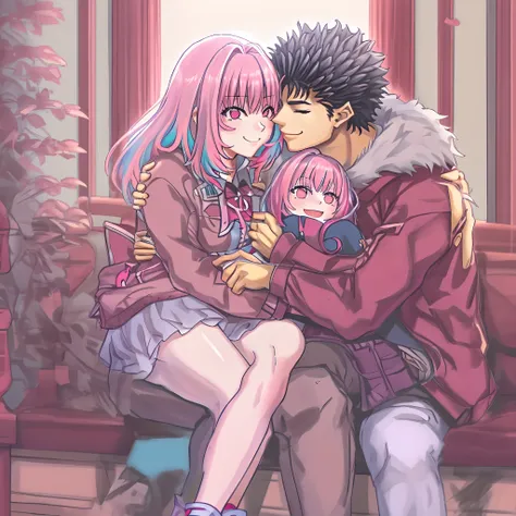 riamu,guts,couple,husband and wife,riamu ,love dovey couple,, sitting, hug, kiss, smile