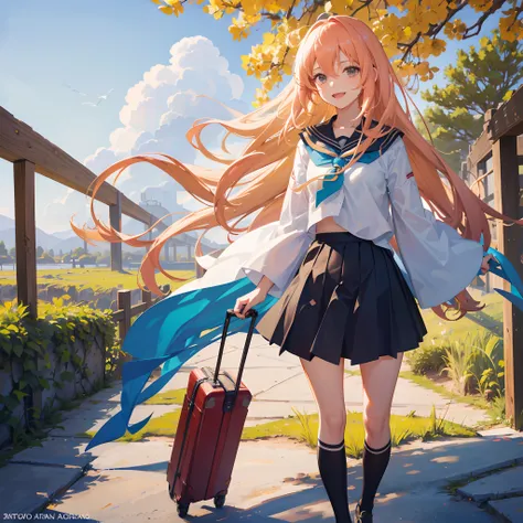 Megurine luka , 1 girl , Colegiala , beautiful little girl, vocaloid, 16 year old , Caminando entre cerezos , Clothes and hair moving in the wind  , proporciones corporales correctas , hermosa sonrisa , calidad de imagen ultra 8k , obra maestra , detalles ...