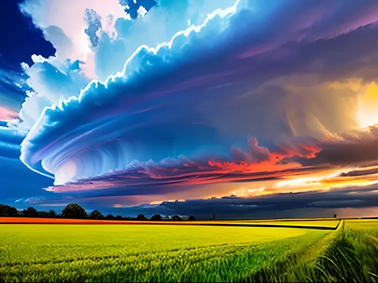 grass field，american countryside，american highway。supercell storm，spectacular，immense cloud