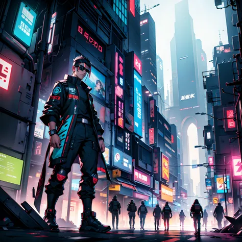 Gambito cyberpunk, futurista, technological, cidade destruida