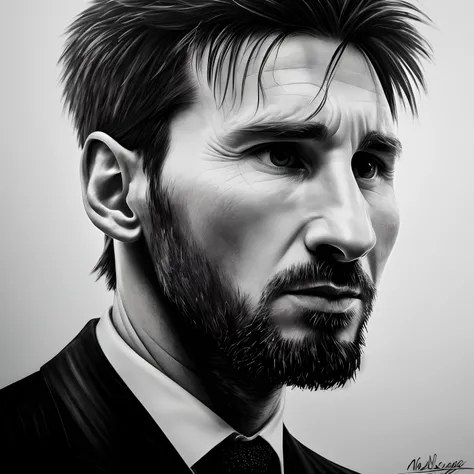 A mesmerizing charcoal art portrayal of Lionel Messi, meticulously crafted by the masterful Paul Lung. This masterpiece captures the very essence of Messis genius—his intense determination etched into each line. The headshot focuses on his piercing eyes, e...