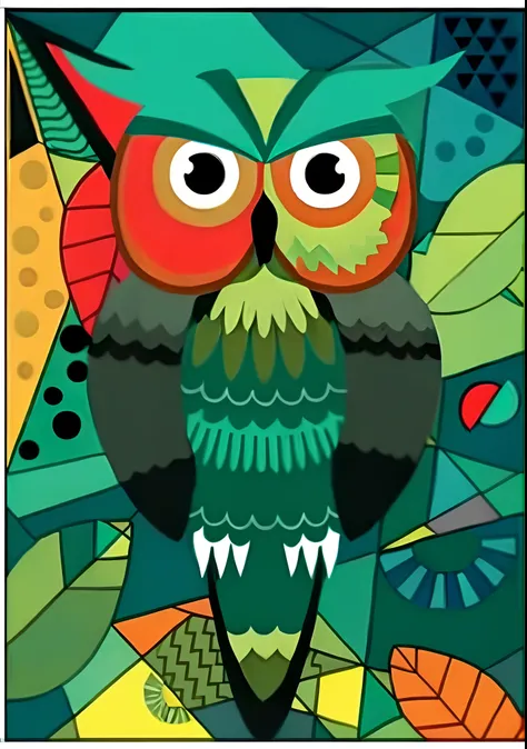 Coruja de cores vivas sentada em um galho com folhas e flores, mocho, uma coruja, illustration », owl studio, Ilustrativos, arte do Adobe Illustrator, inspirado em Tim Biskup, alien owl, Owsley, the wisest of all owls, Captura de tela oficial, vivid and de...