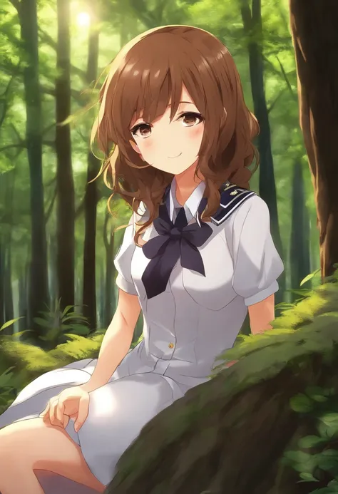 Chica de anime con un uniforme en un bosque yui hirasawa de k-on pantimedias