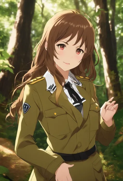 Chica de anime con un uniforme en un bosque yui hirasawa de k-on pantimedias