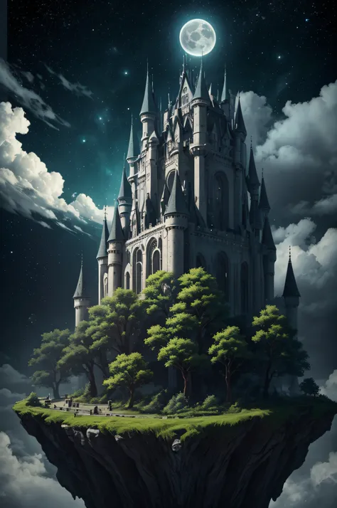 Look up，（Moon Night），（Oversized fantasy skeleton fortress：1.4），（（Castle on the cliff）），tree branch，Lots of branches，greenish tinge，green color，fog atmosphere，dark cloude，swirles，Mysterious and dark，blood vess，uncanny，fog atmosphere，dense fog，opaque，streame...