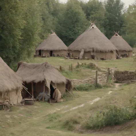 Create image of Human Settlement in the Mesolithic period in the 11 years.000 AC,