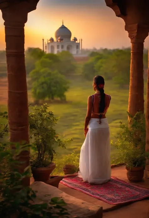 femele,In the wilderness,posterior view,Agra,doa,birdie,backs,beatuful nature,Rear view of beautiful woman praying