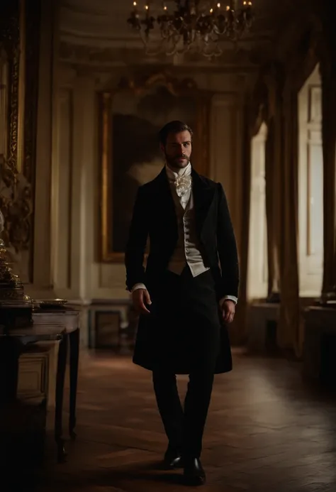 Um homem vitoriano bonito e viril, em roupas vitorianas elegantes, em um manor house.