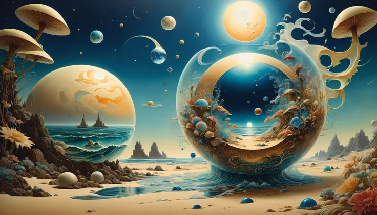 (best quality,4k,8k,highres,masterpiece:1.2),ultra-detailed,(realistic,photorealistic,photo-realistic:1.37), digital art by IrinaKapi, surrealism, sands of time, splash, patterns, floating objects, Yuumei, Robert Bissell, Christopher Balaskas, Keith Mallet...