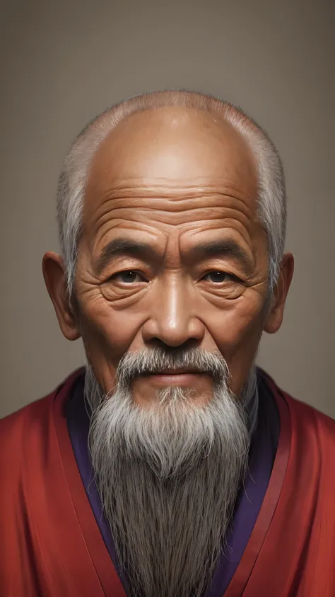 An old Chinese monk in rags，barba longa，Seja gentil，os olhos brilham，Inteligente e arrojado，dentes desnudos, fundo da paisagem，Film portraits of people, 8K portrait rendering,Inspirado em monges de artes marciais, Inspirado em Oniyako