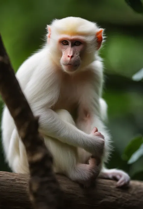 cheeky and unique male albino monkey confidently displaying his middle finger straight forward