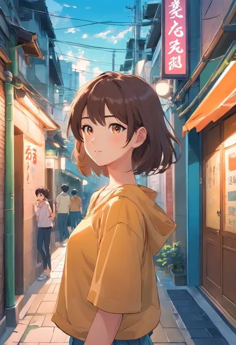 comic strip，Hong Kong comic book style，Fengyun comic style，（（（Comic storyboard））），Two-dimensional picture，Estilo de Makoto Shinkai，Makoto Shinkai manga art，teens girl，The narrow streets of the town，starrysky，vibrant with colors，Hyper-realistic，Ultra photo ...