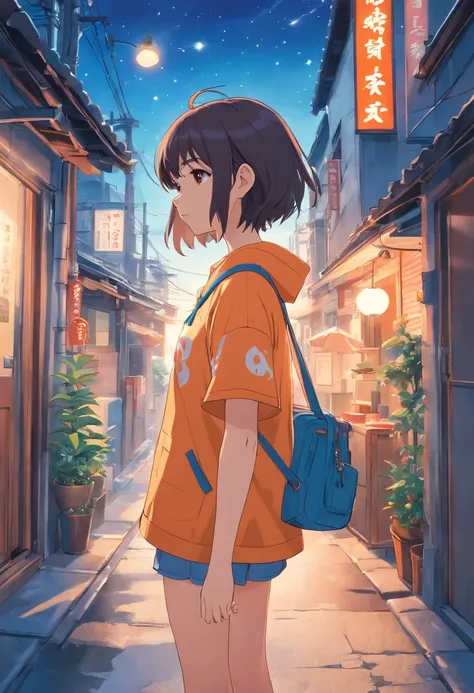 comic strip，Hong Kong comic book style，Fengyun comic style，（（（Comic storyboard））），Two-dimensional picture，Estilo de Makoto Shinkai，Makoto Shinkai manga art，teens girl，The narrow streets of the town，starrysky，vibrant with colors，Hyper-realistic，Ultra photo ...