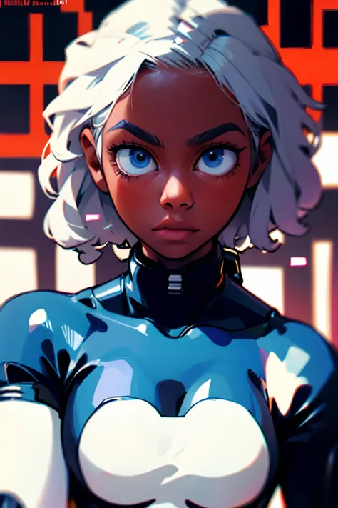 horikoshi kouhei, 1girl, absurdres, white hair, blue eyes, eyebrows, dark skin, blurry, blurry background, boku no hero academia...