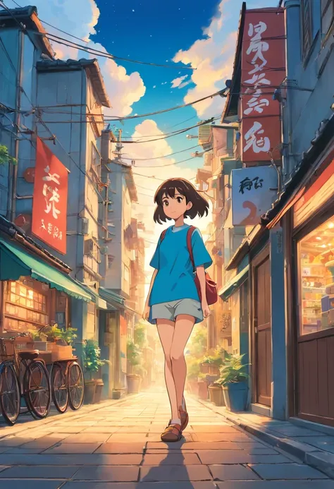 comic strip，Hong Kong comic book style，Fengyun comic style，（（（Cartoon Split））），（（（Comic storyboard））），Two-dimensional picture，Estilo de Makoto Shinkai，Makoto Shinkai manga art，teens girl，The narrow streets of the town，starrysky，vibrant with colors，Hyper-re...