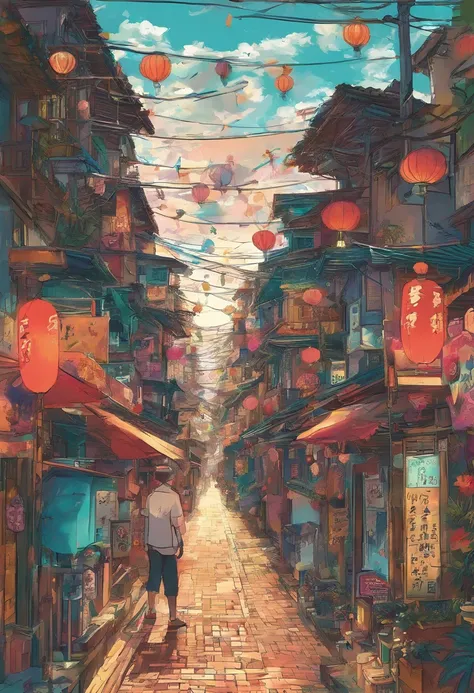 comic strip，Hong Kong comic book style，Fengyun comic style，（（（Cartoon Split））），（（（Comic storyboard））），Two-dimensional picture，Estilo de Makoto Shinkai，Makoto Shinkai manga art，teens girl，The narrow streets of the town，starrysky，vibrant with colors，Hyper-re...